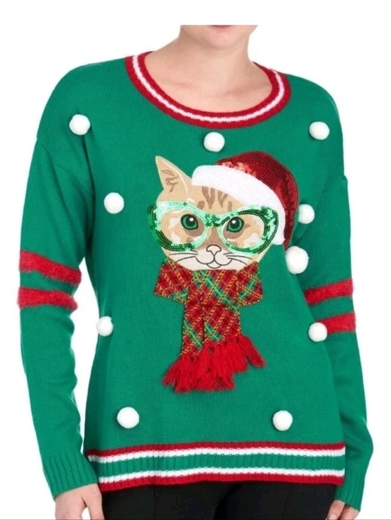 united states sweaters Sweaters - United States Sweaters Sophisticated Kitty Cat Ugly Christmas Meowy Sequins XL